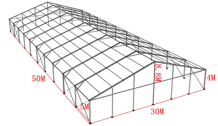 铝合金篷房金属骨架说明          1,框架结构为特制高强度铝